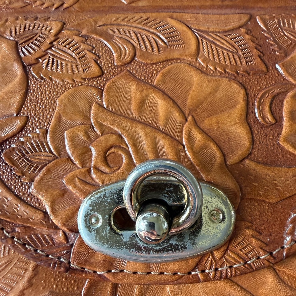 Bohemian Tooled Mexican Leather Crossbody Bag - Picture 2 of 11